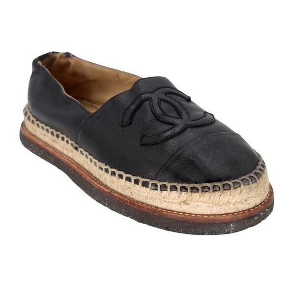 Chanel Espadrille 38 Lambskin Leather Rubber Platform Cc Flats CC-0707N-0012 - Picture 7 of 10